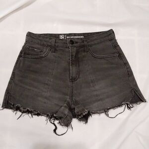 No Boundaries High Rise Black Denim Shorts Size 5 Distressed Raw Hem